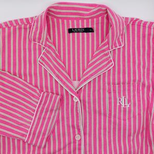 Lauren Ralph Lauren Women's XL Sleepshirt Pink Green Striped Button Up Cotton
